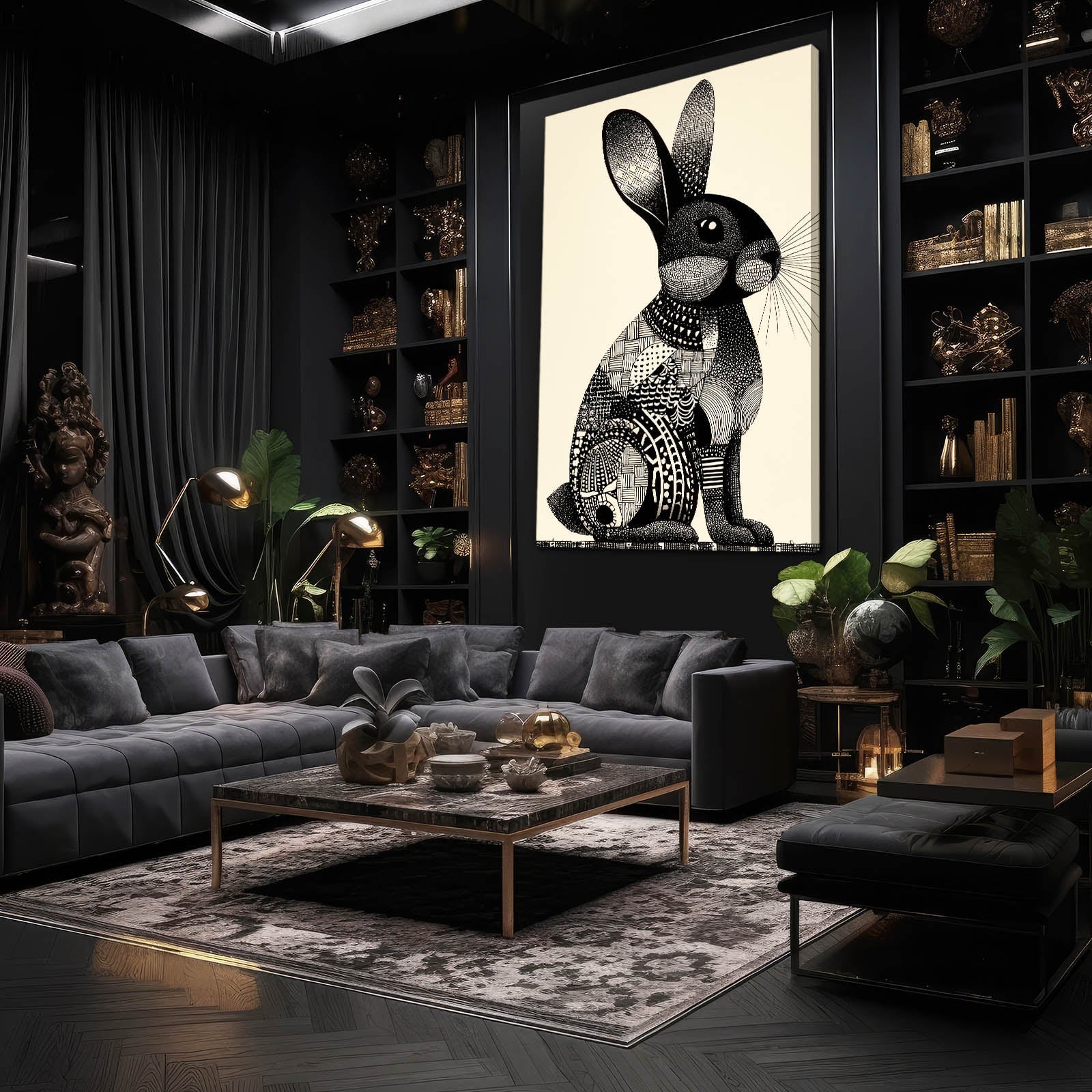 Timeless Rabbit Canvas Art – angled canvas view on white background