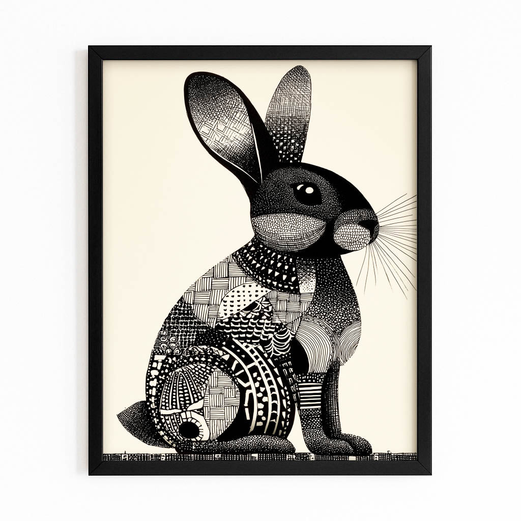 Timeless Rabbit Canvas Art – with Premium Black frame on white background