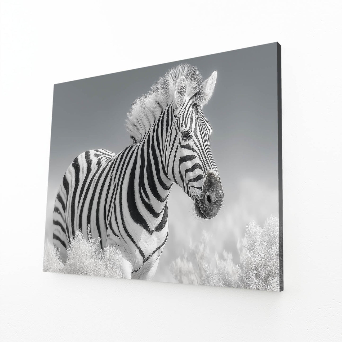Timeless Zebra Art – angled canvas view on white background