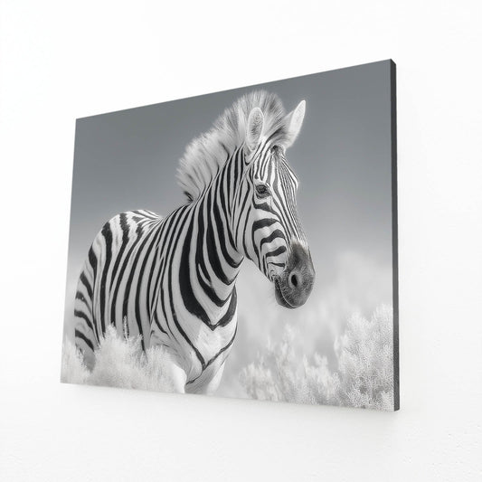 Timeless Zebra Art – angled canvas view on white background