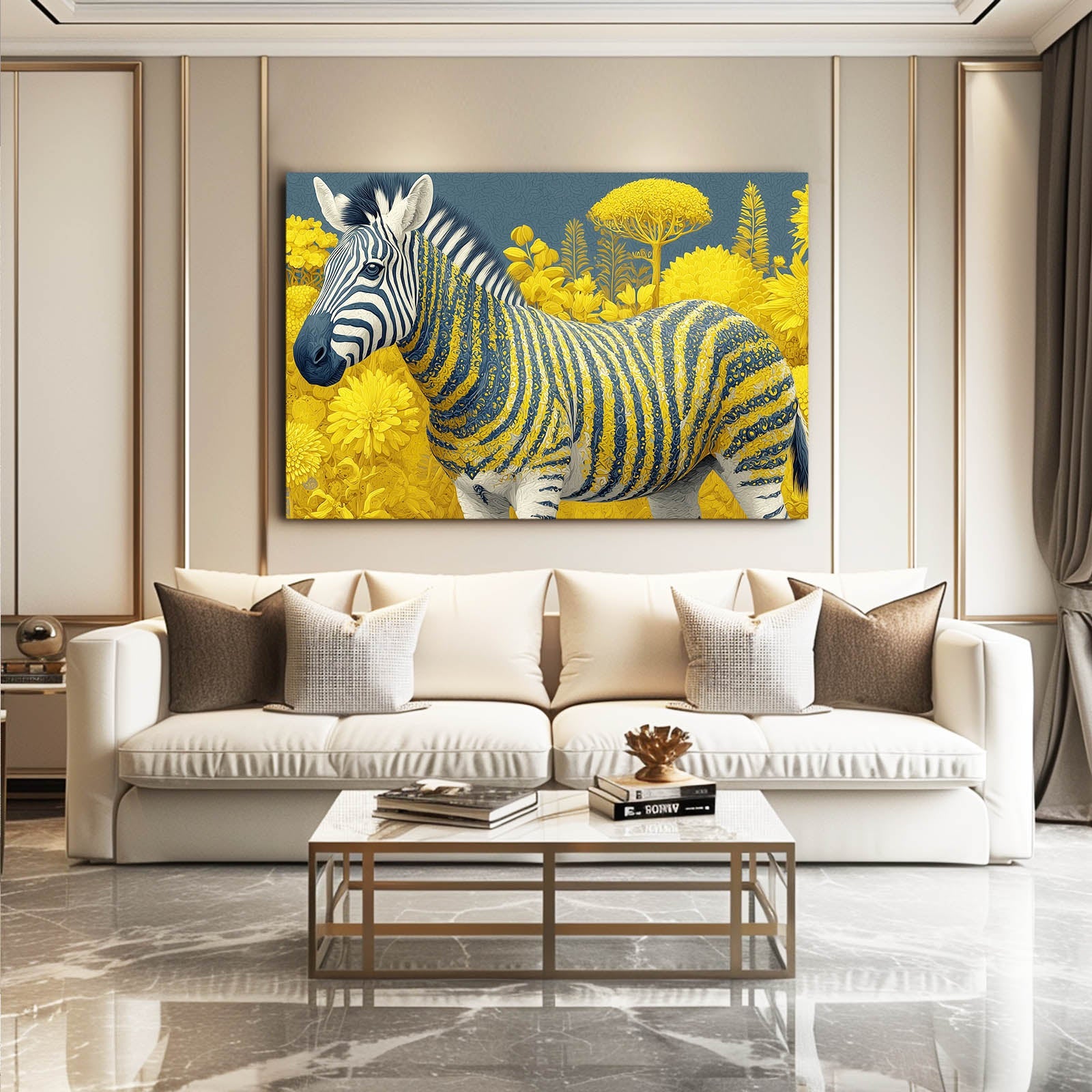 Timeless Zebra Canvas Art – styled in a furnished interior