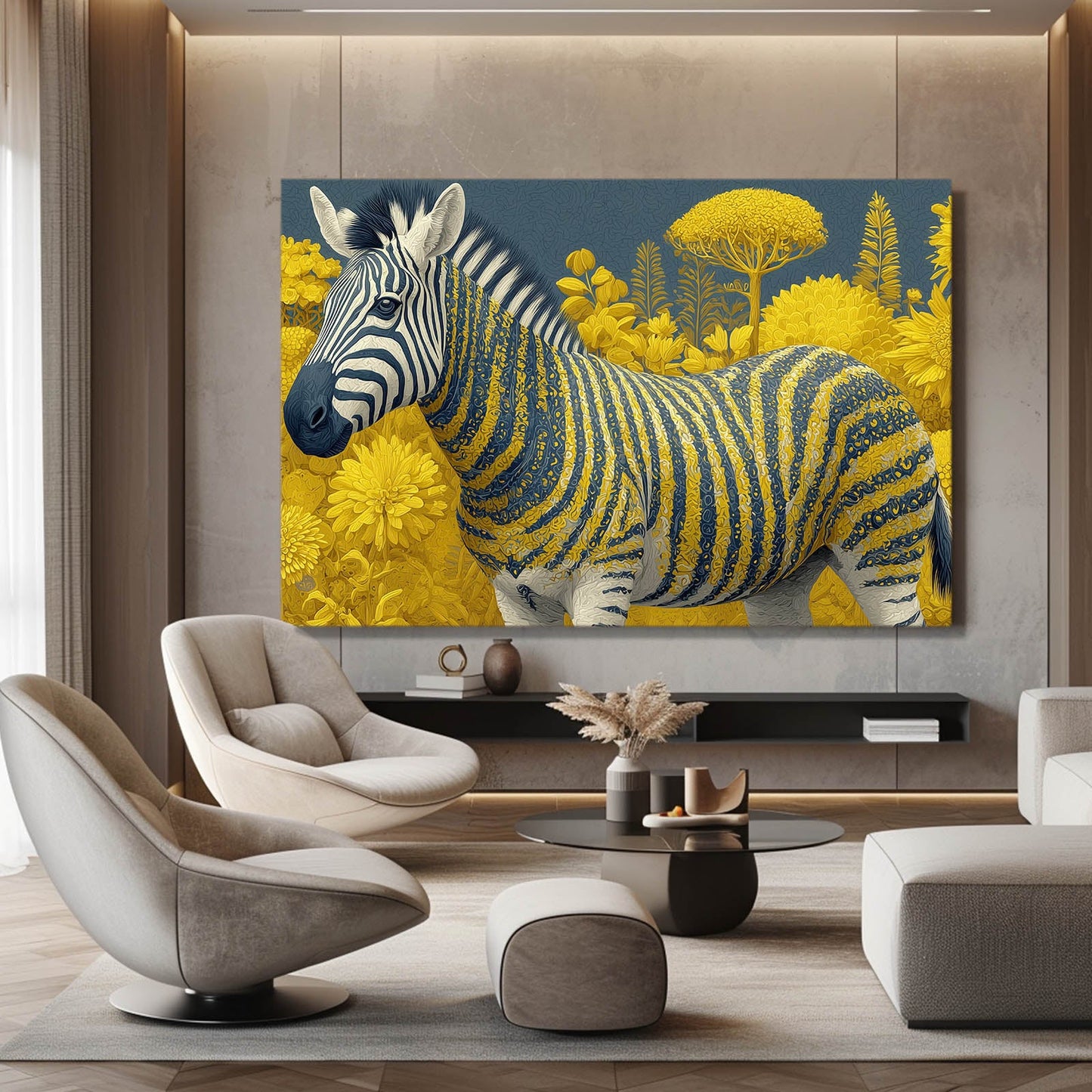 Timeless Zebra Canvas Art – styled in a furnished interior