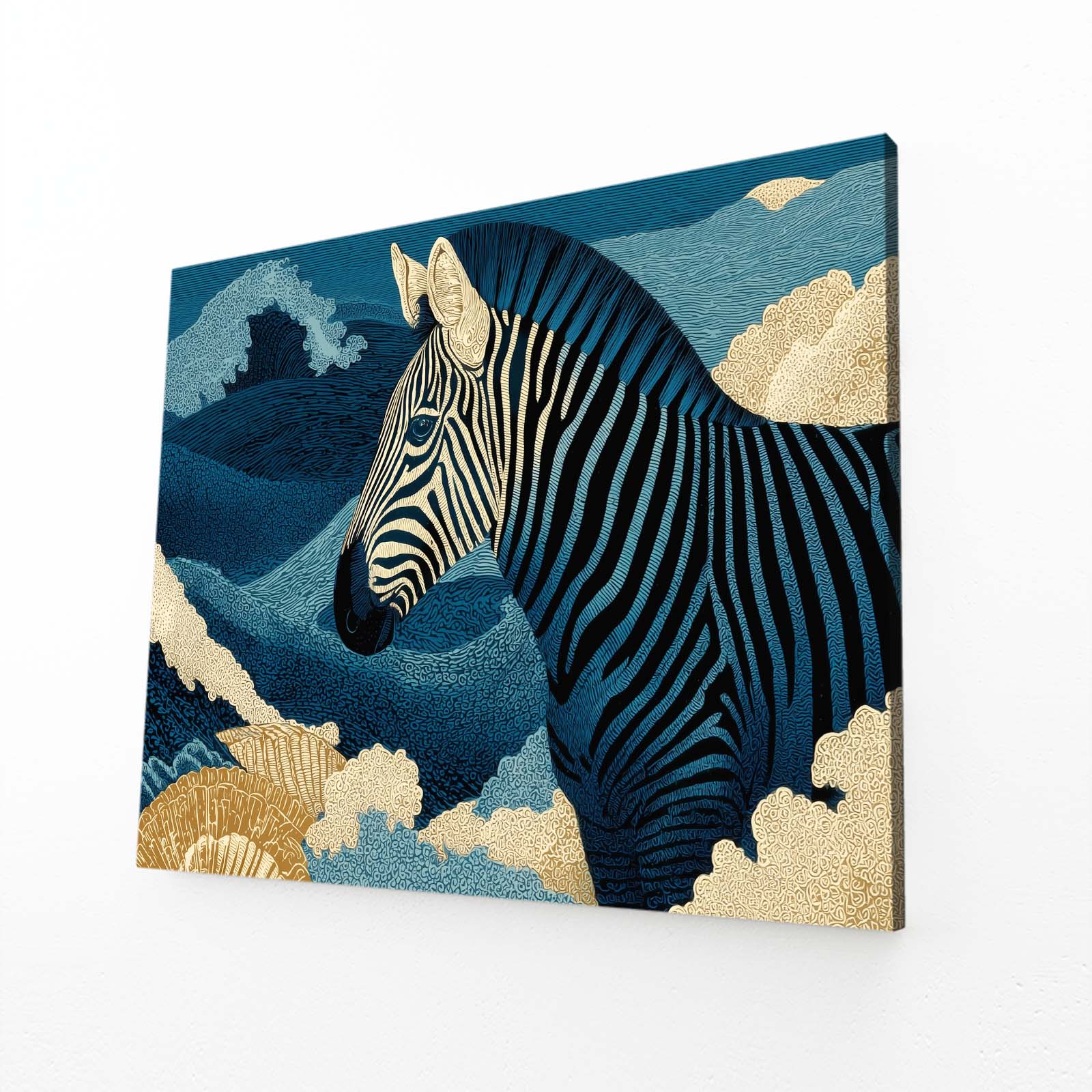Timeless Zebra Wall Art – angled canvas view on white background