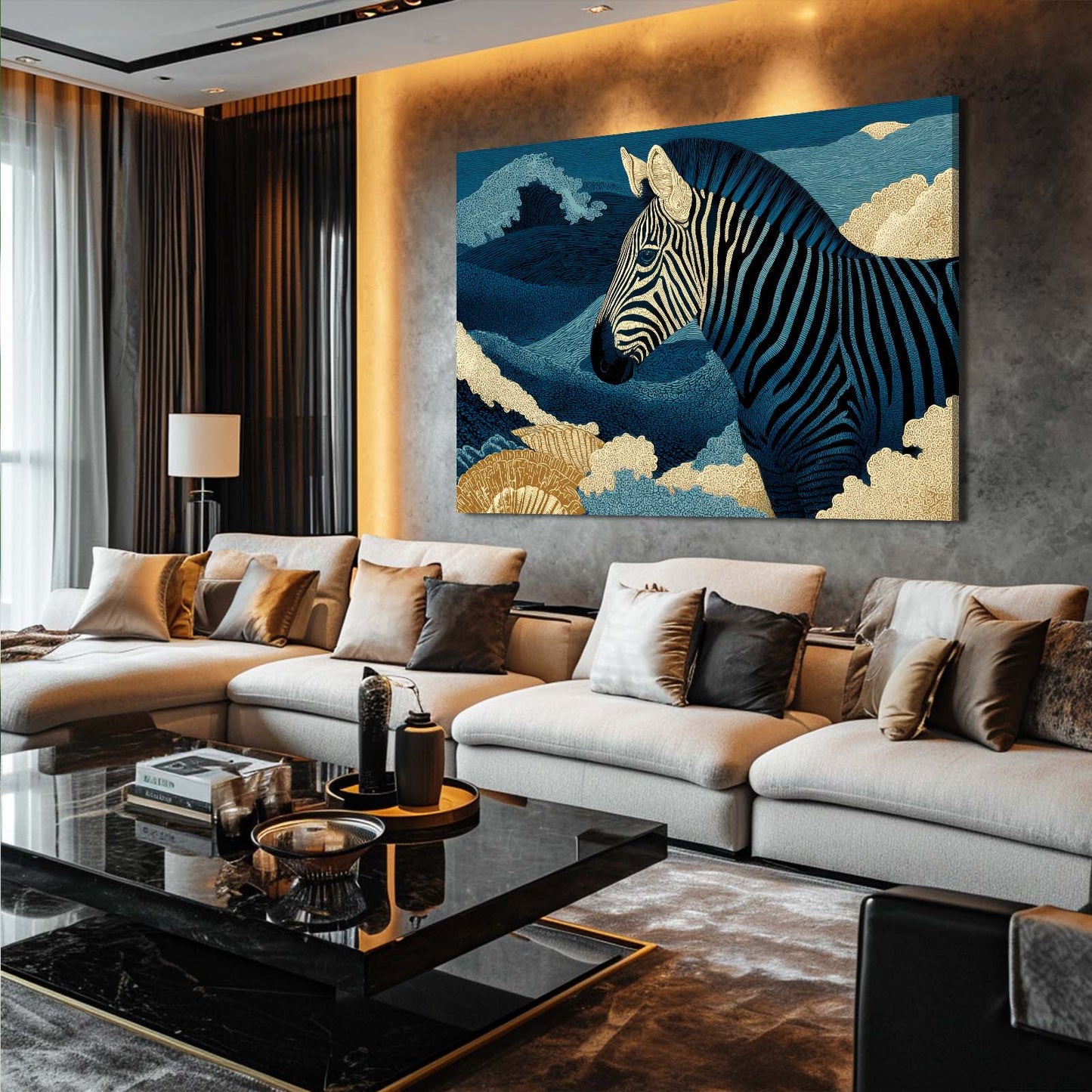 Timeless Zebra Wall Art – styled in a furnished interior