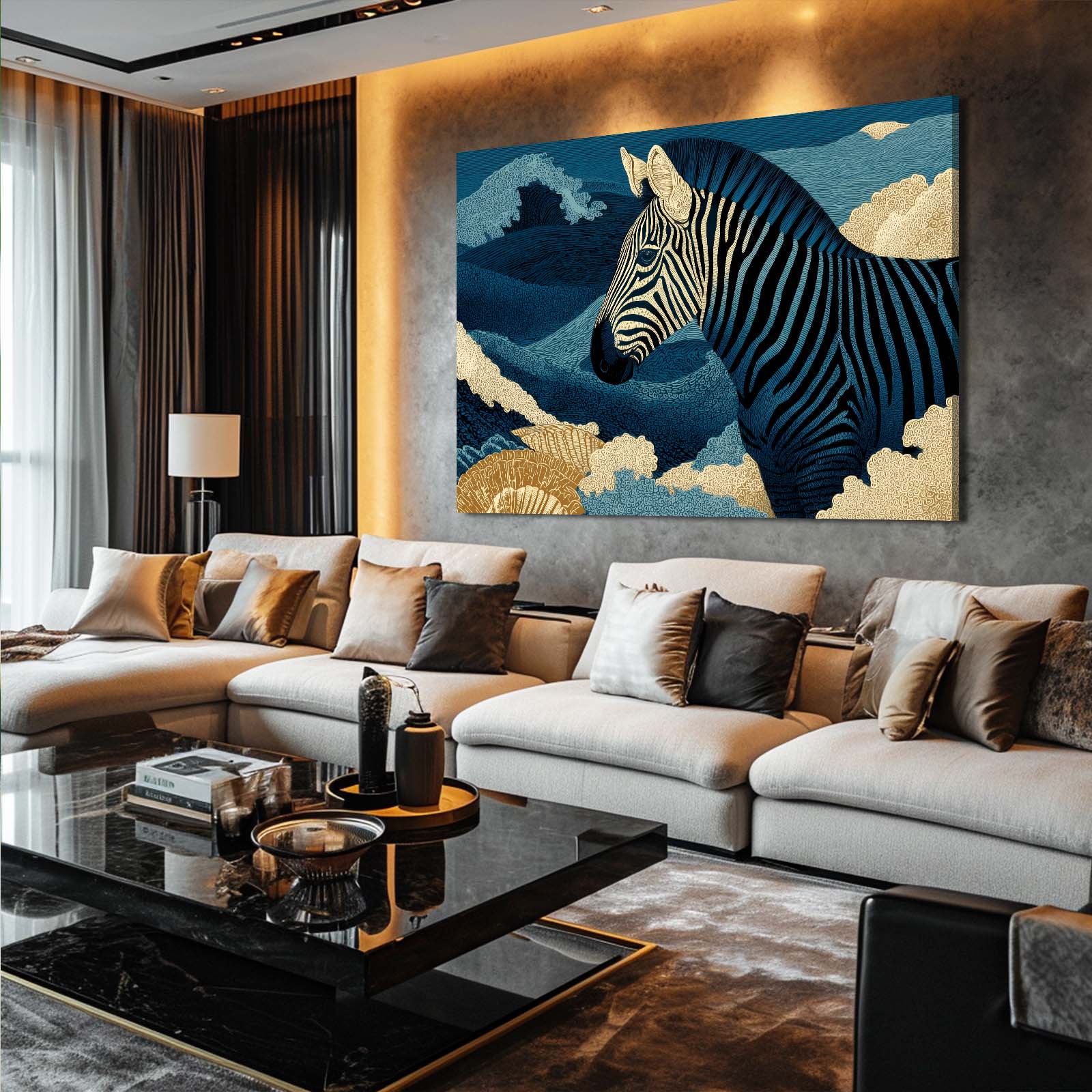 Timeless Zebra Wall Art – styled in a furnished interior