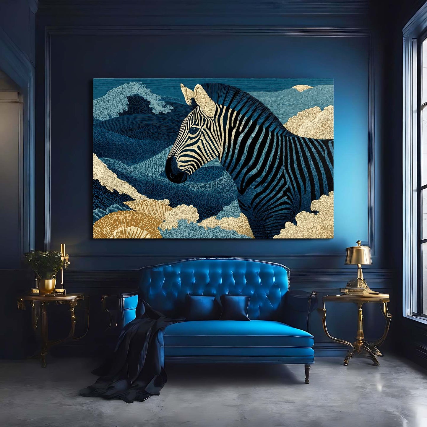 Timeless Zebra Wall Art – styled in a furnished interior