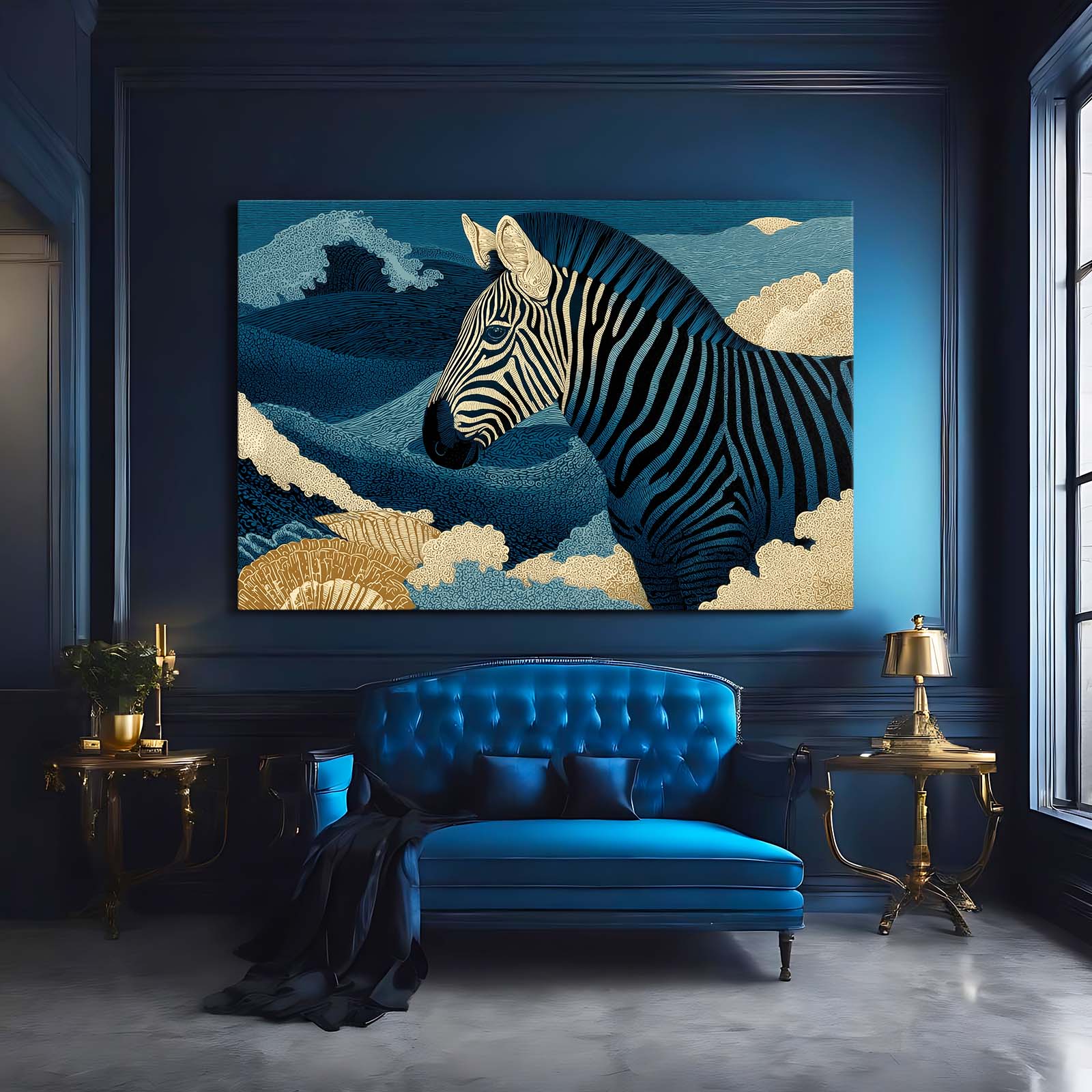 Timeless Zebra Wall Art – styled in a furnished interior