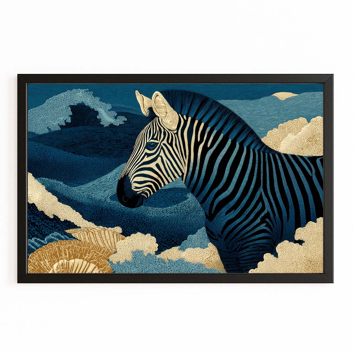 Timeless Zebra Wall Art – with Premium Black frame on white background