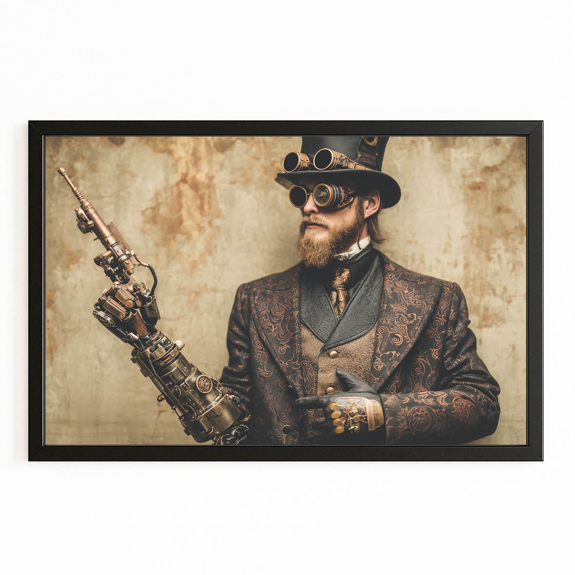 Top Hat Ranger Steampunk Prints – with Premium Black frame on white background