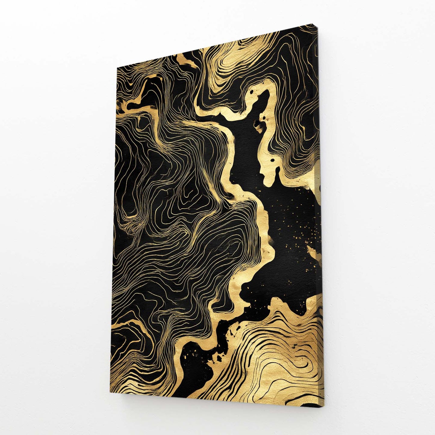 Topographic Gold Flow Canvas Art – angled canvas view on white background