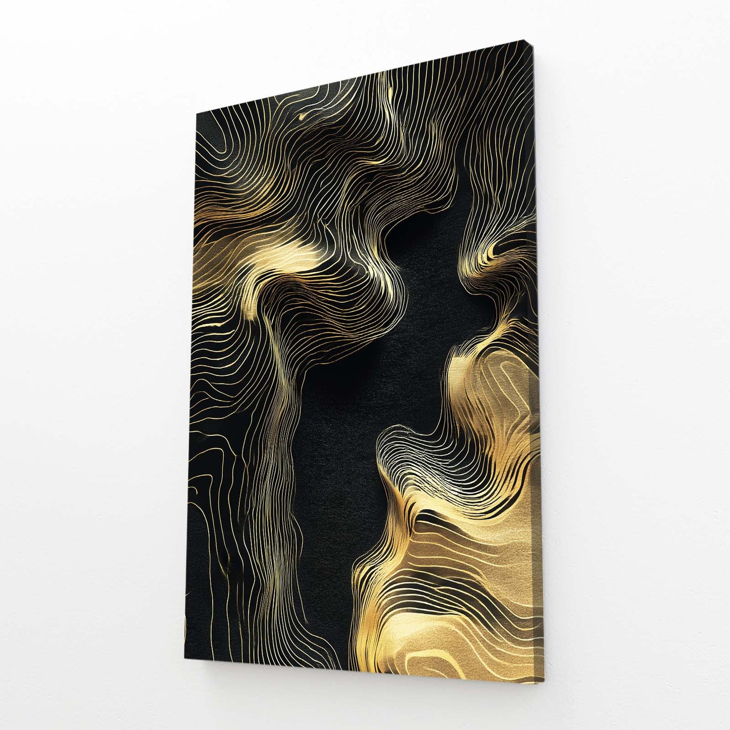 Topographic Gold Waves Canvas Art – angled canvas view on white background
