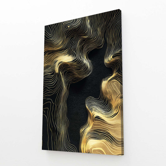 Topographic Gold Waves Canvas Art – angled canvas view on white background