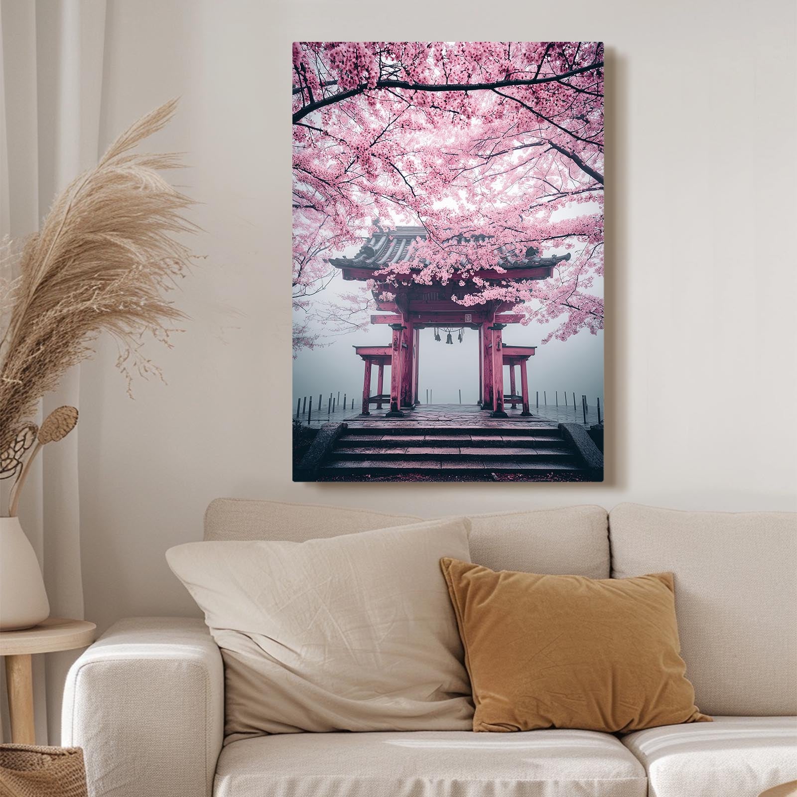 Torii Steps Canopy Cherry Blossom Canvas – styled in a furnished interior