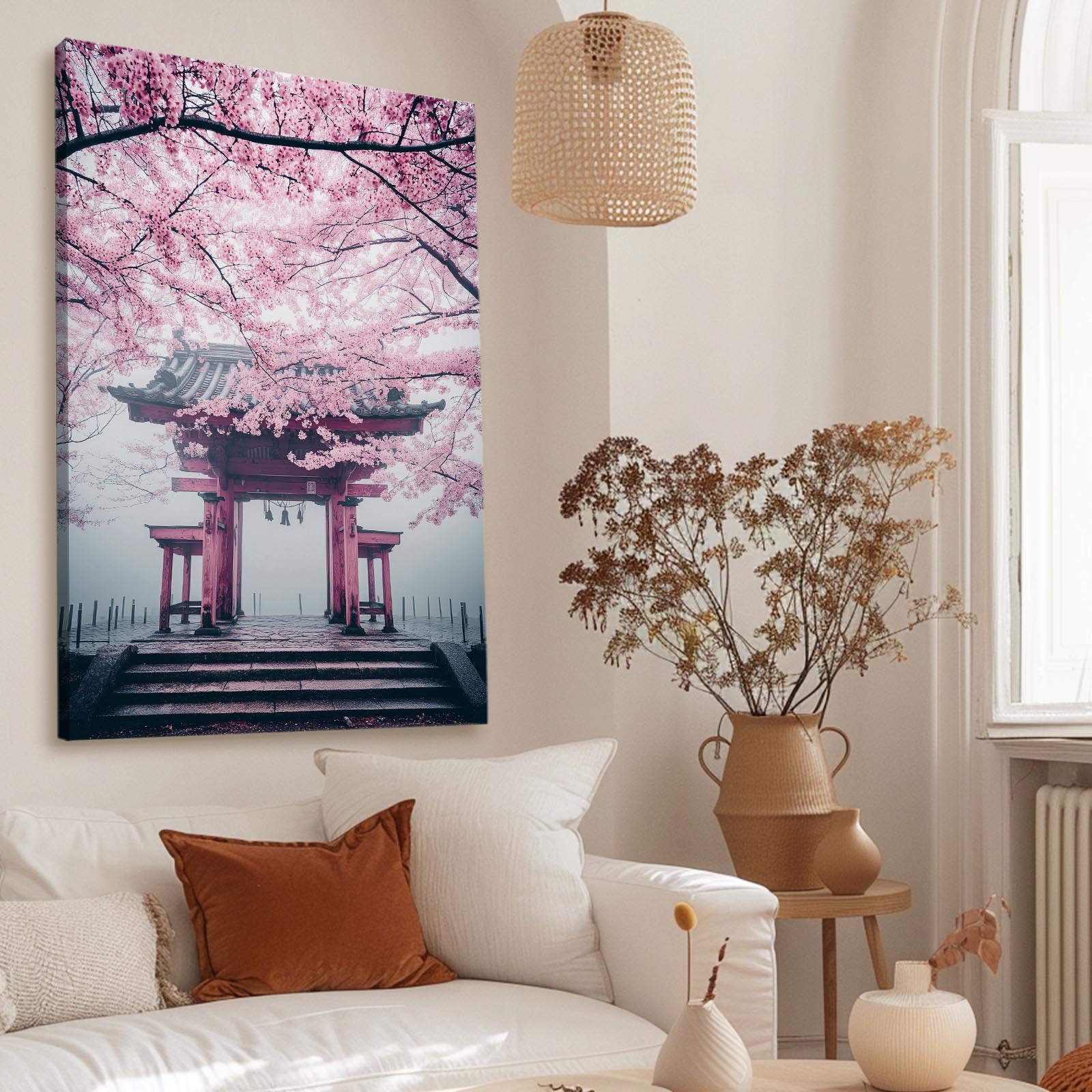 Torii Steps Canopy Cherry Blossom Canvas – styled in a furnished interior