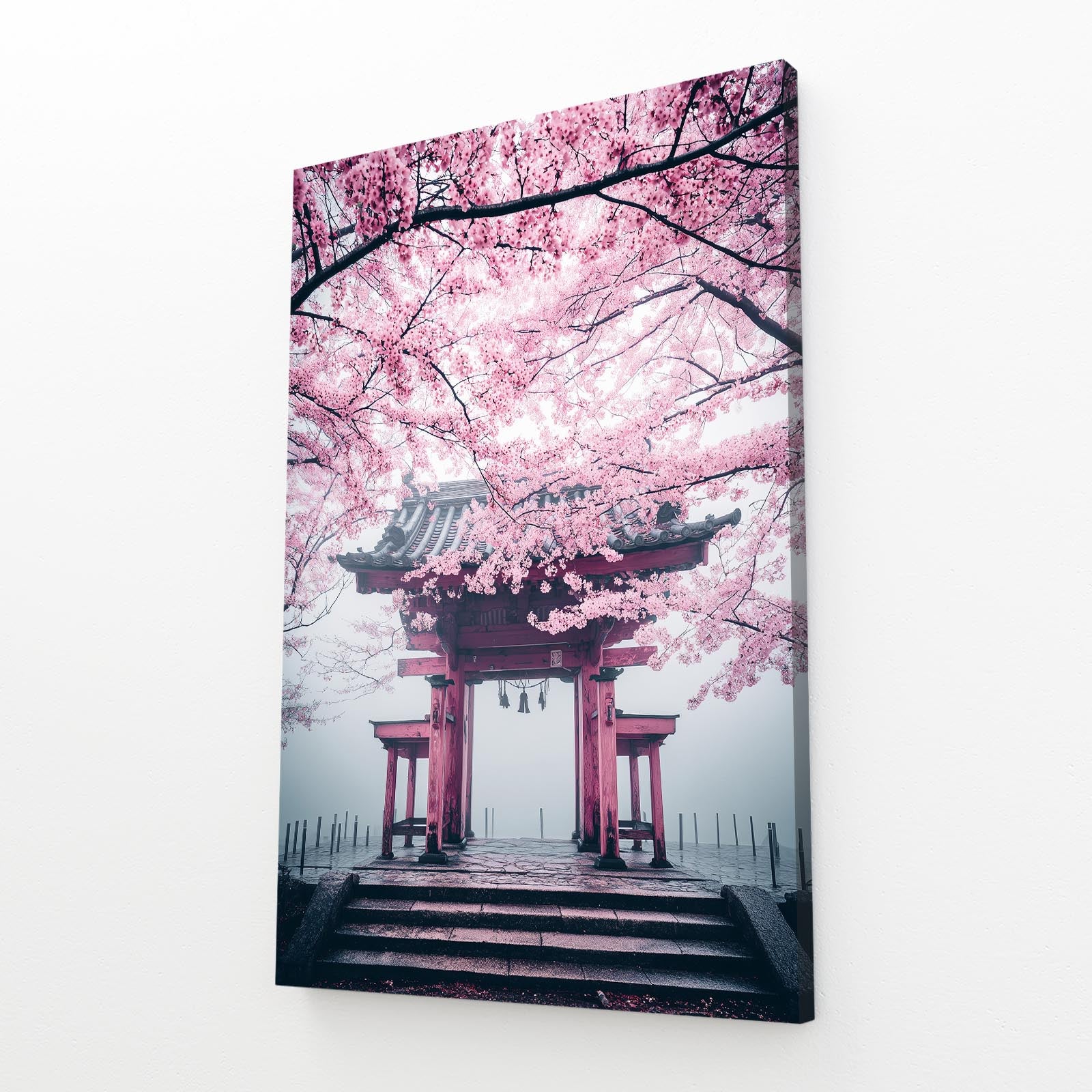 Torii Steps Canopy Cherry Blossom Canvas – angled canvas view on white background
