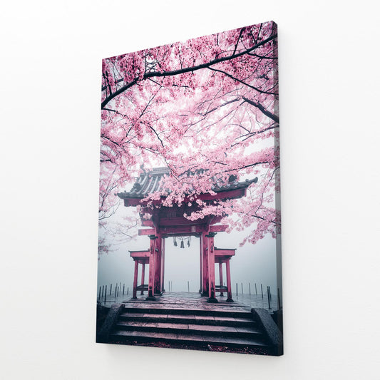 Torii Steps Canopy Cherry Blossom Canvas – angled canvas view on white background