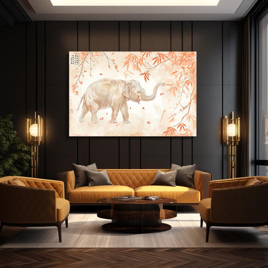 Traditional Asian Elephant Art — classic canvas print in white tones, view 3