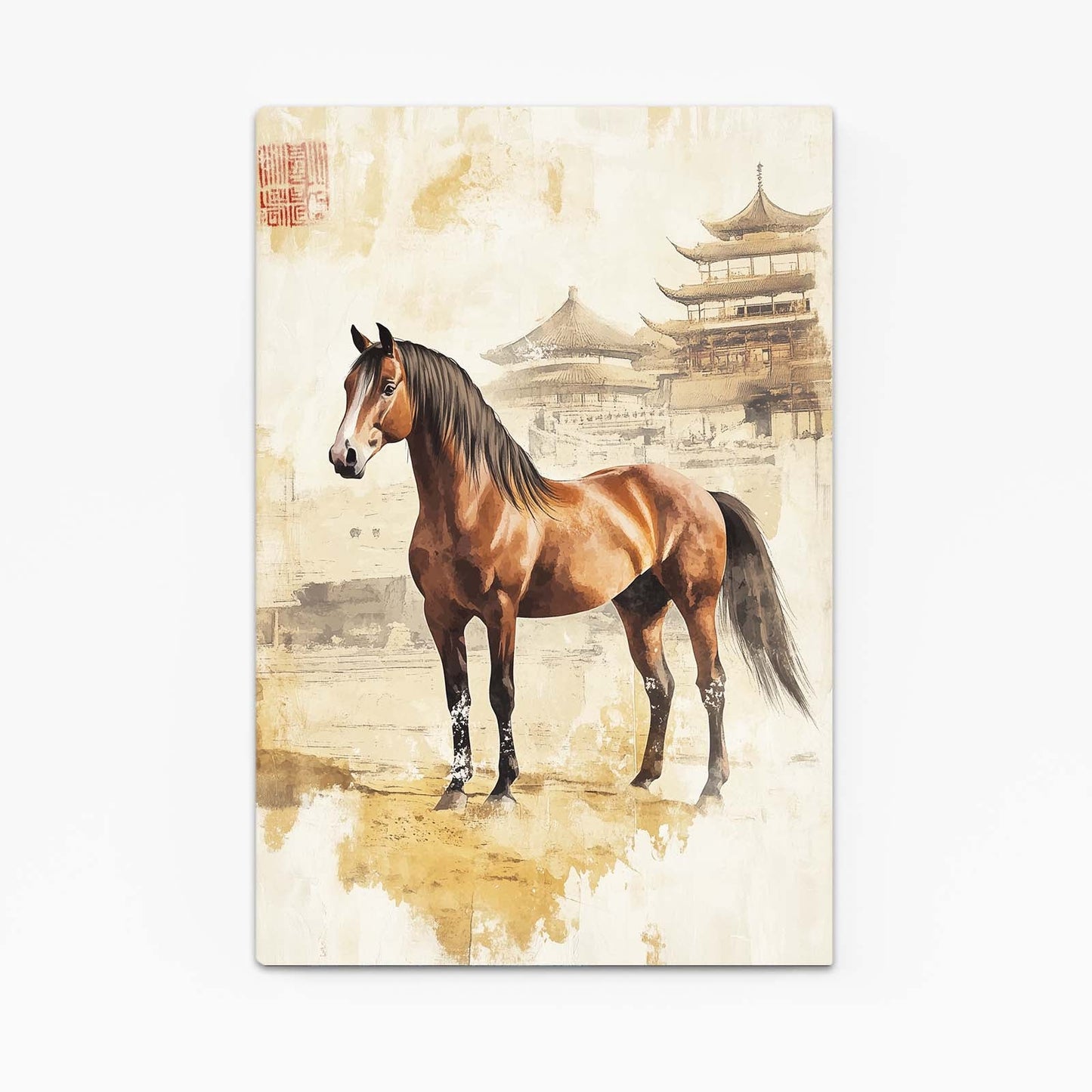 Traditional Horse Wall Art – angled canvas view on white background