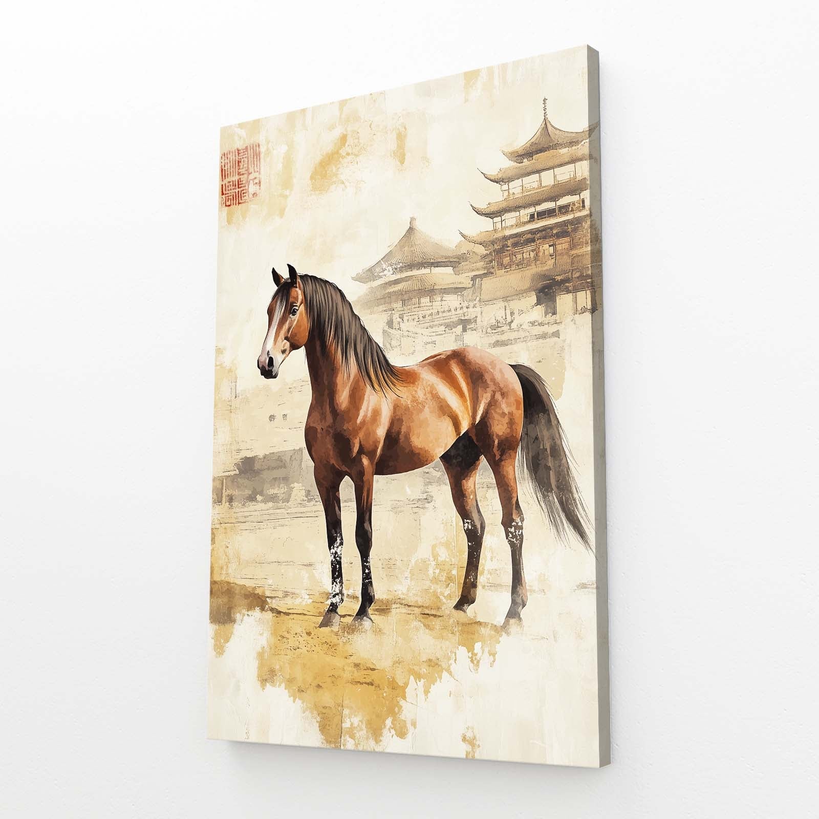 Traditional Horse Wall Art – angled canvas view on white background