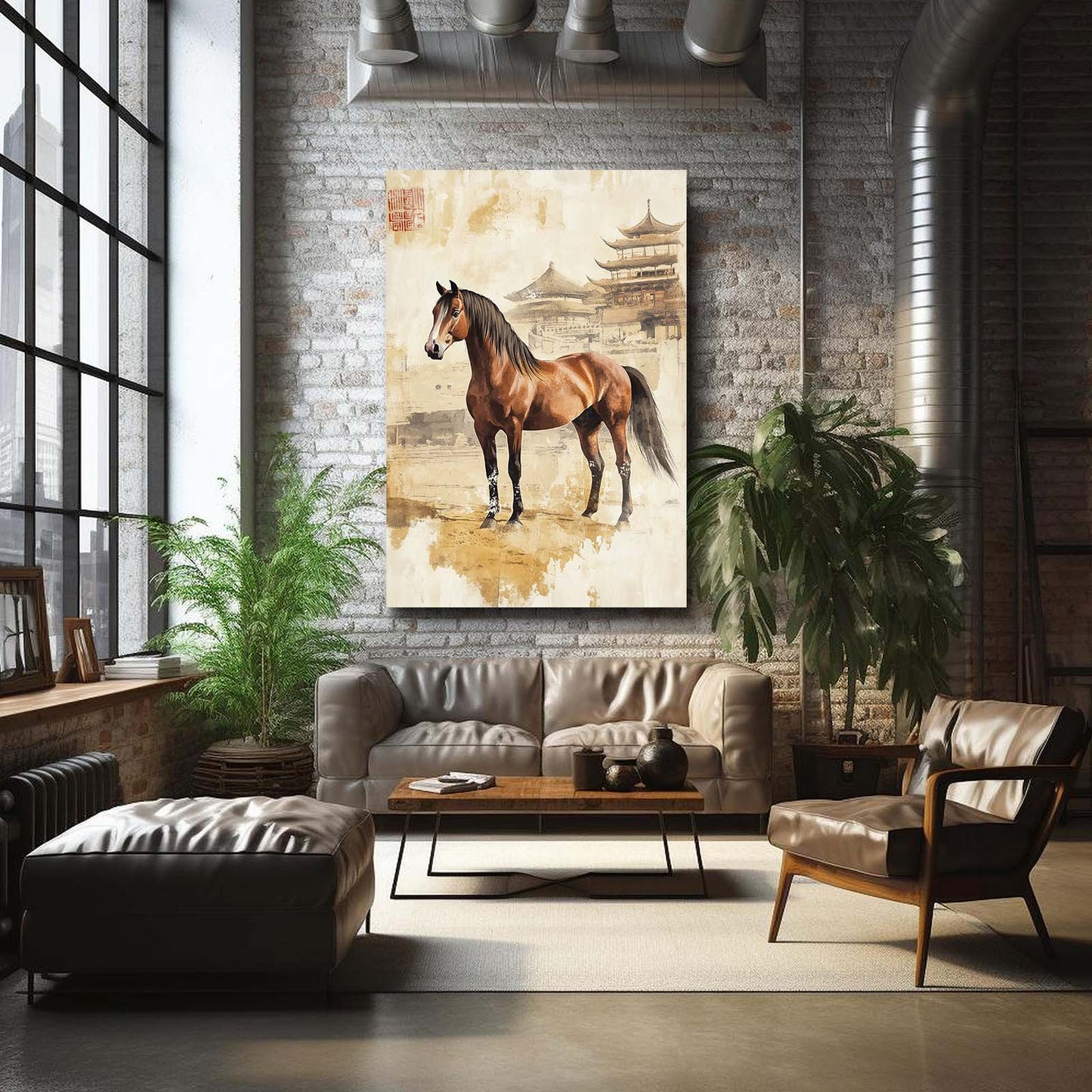 Traditional Horse Wall Art – angled canvas view on white background