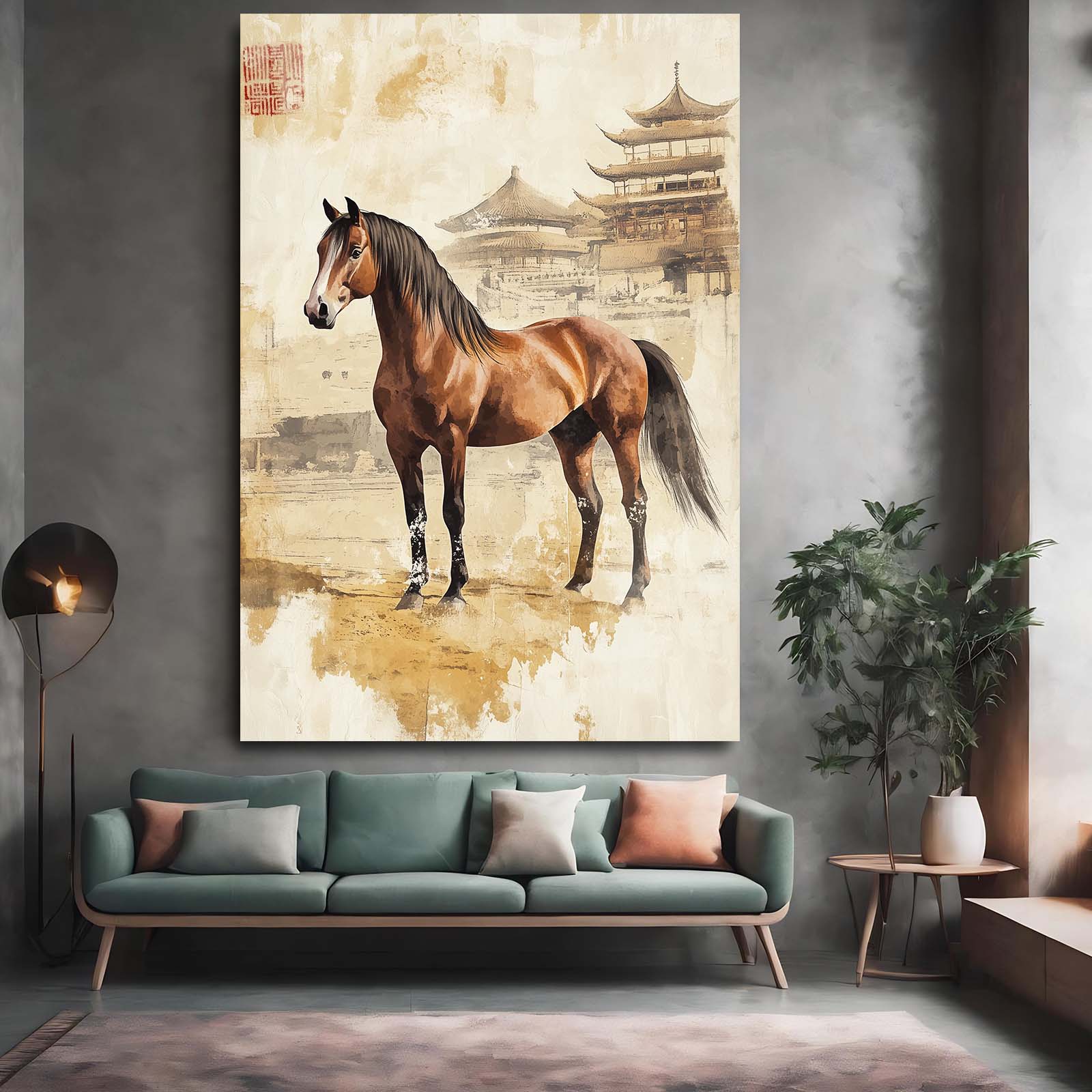 Traditional Horse Wall Art – angled canvas view on white background