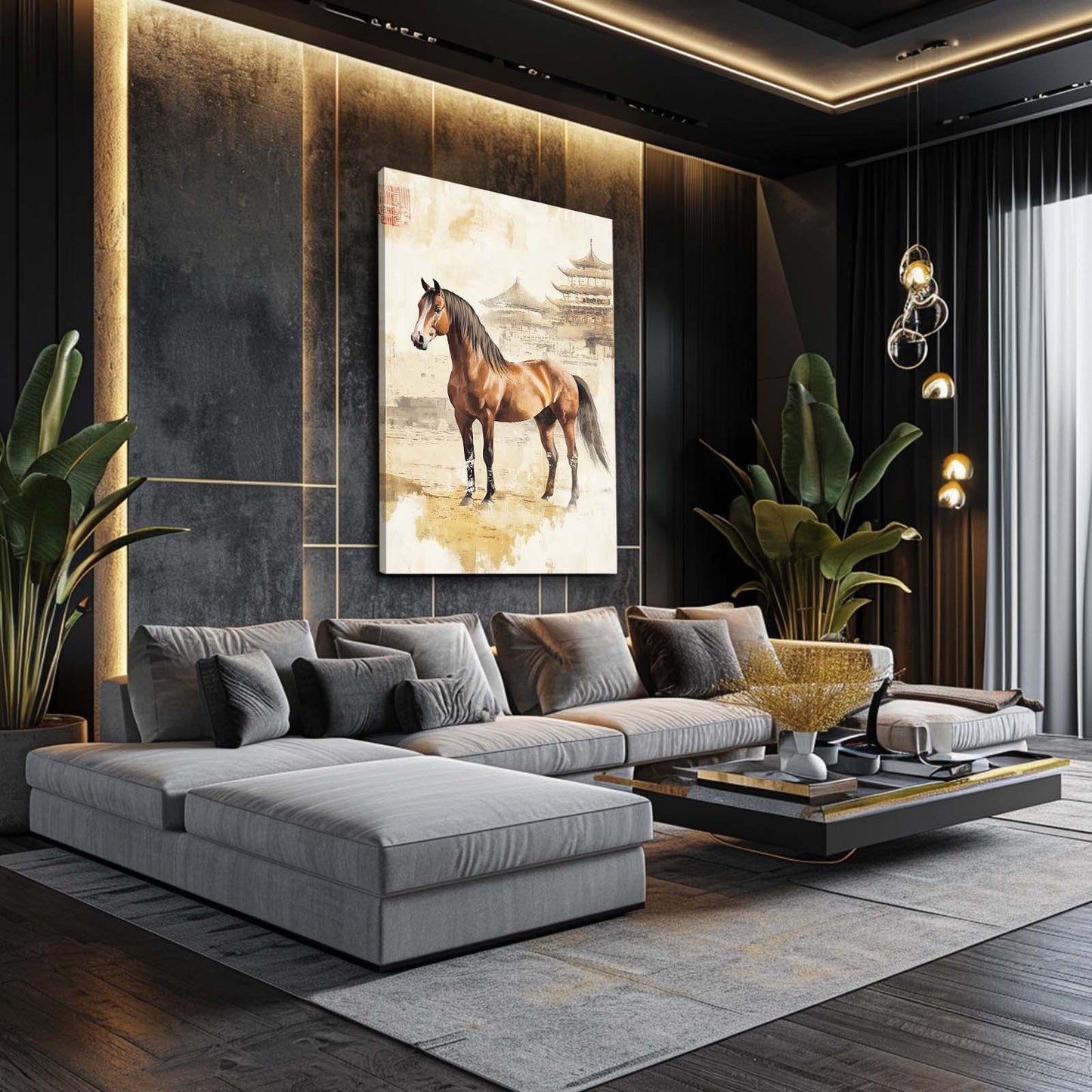 Traditional Horse Wall Art – angled canvas view on white background