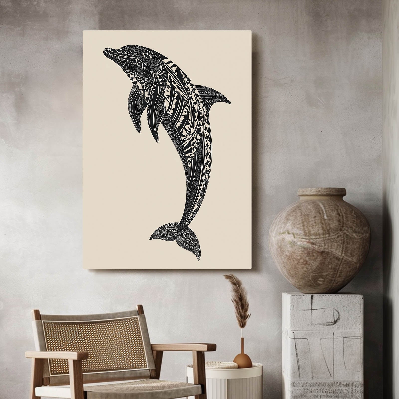 Tribal Pattern Dolphin Print – styled in a furnished interior