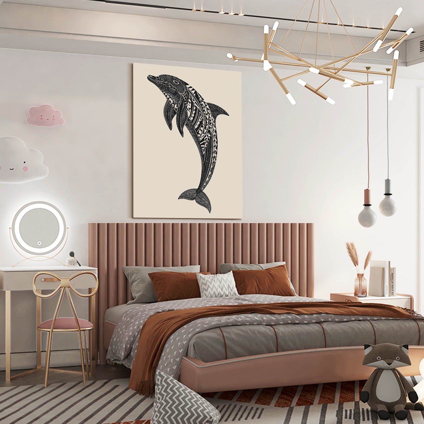 Tribal Pattern Dolphin Print – styled in a furnished interior