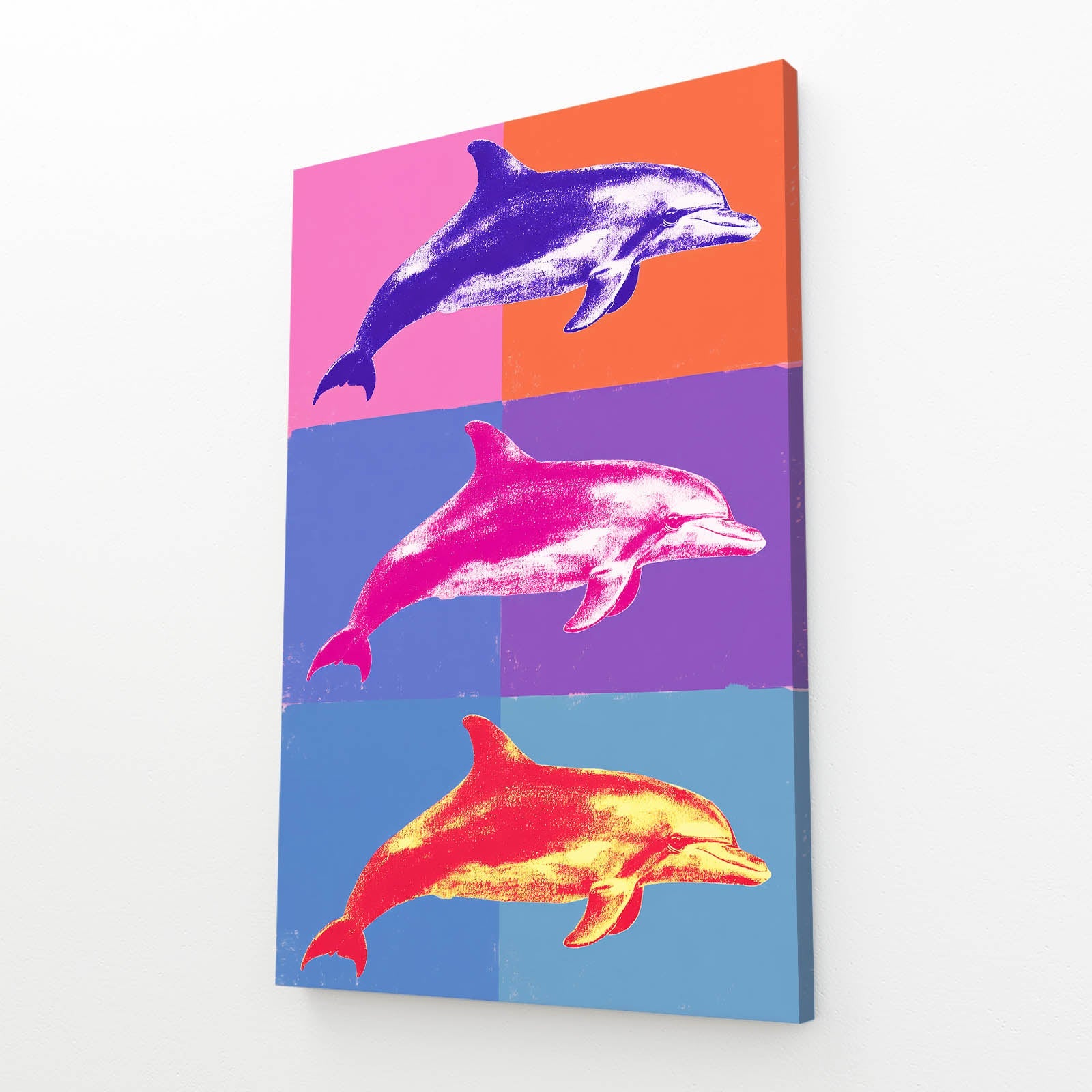 Triple Pop Dolphin Canvas – angled canvas view on white background
