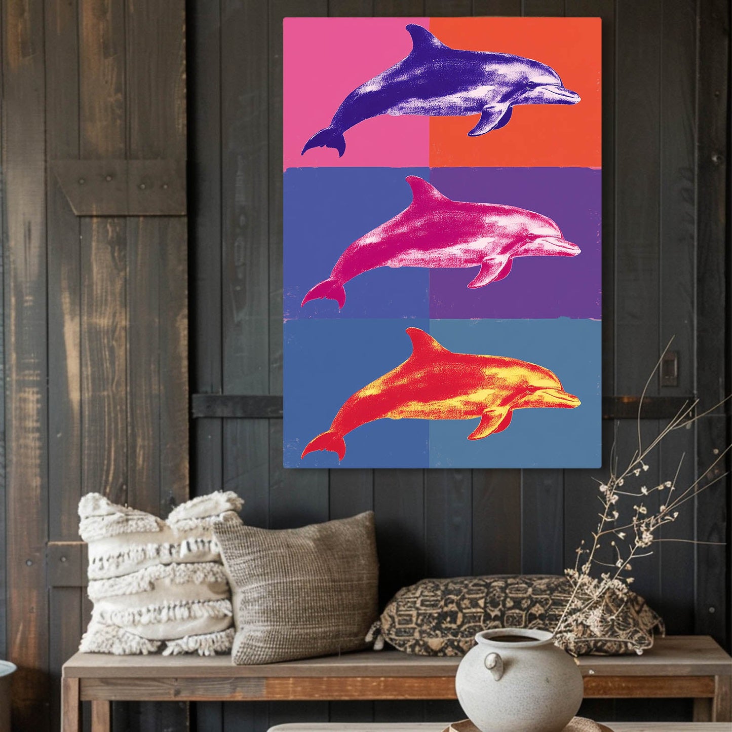 Triple Pop Dolphin Canvas – styled in a furnished interior