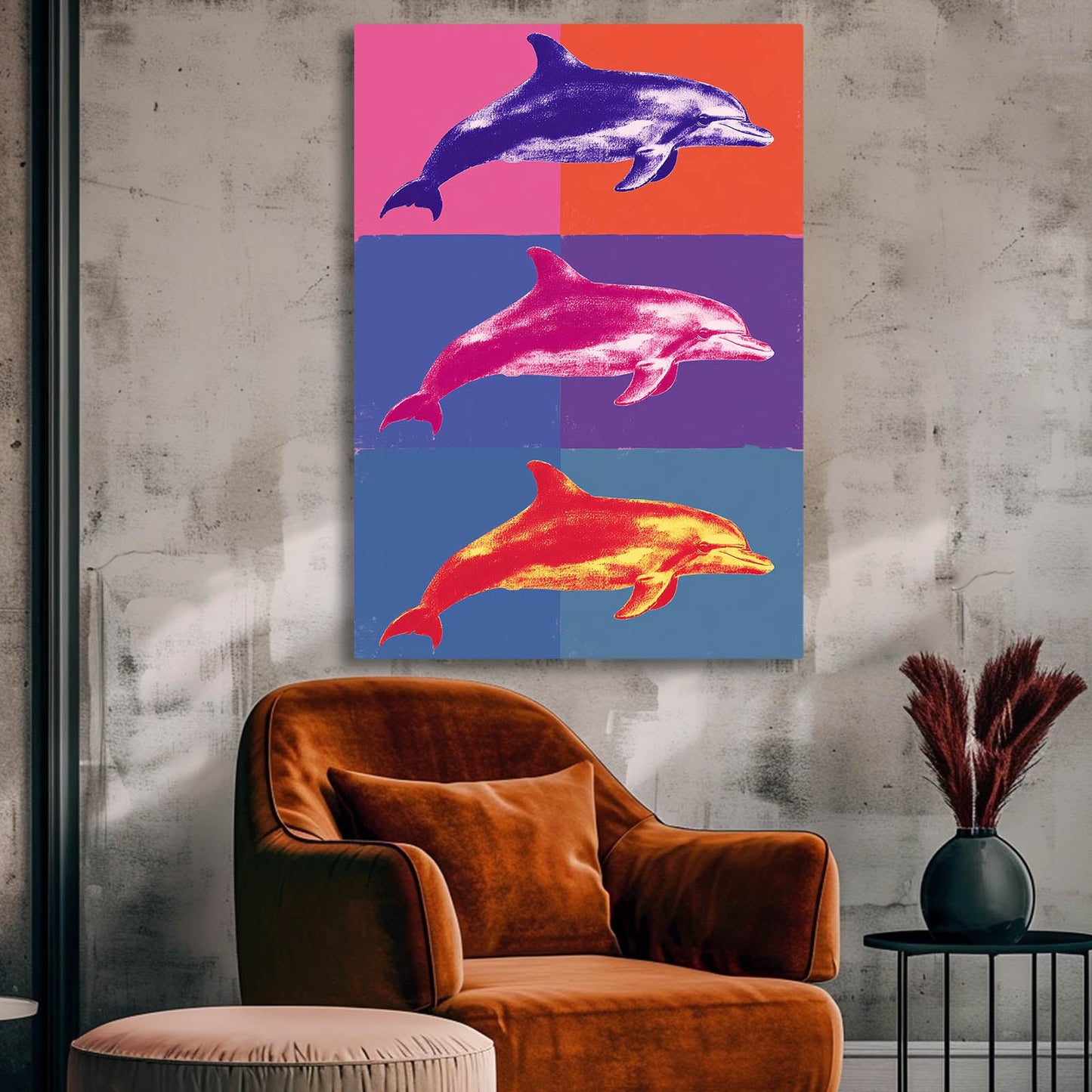Triple Pop Dolphin Canvas – styled in a furnished interior