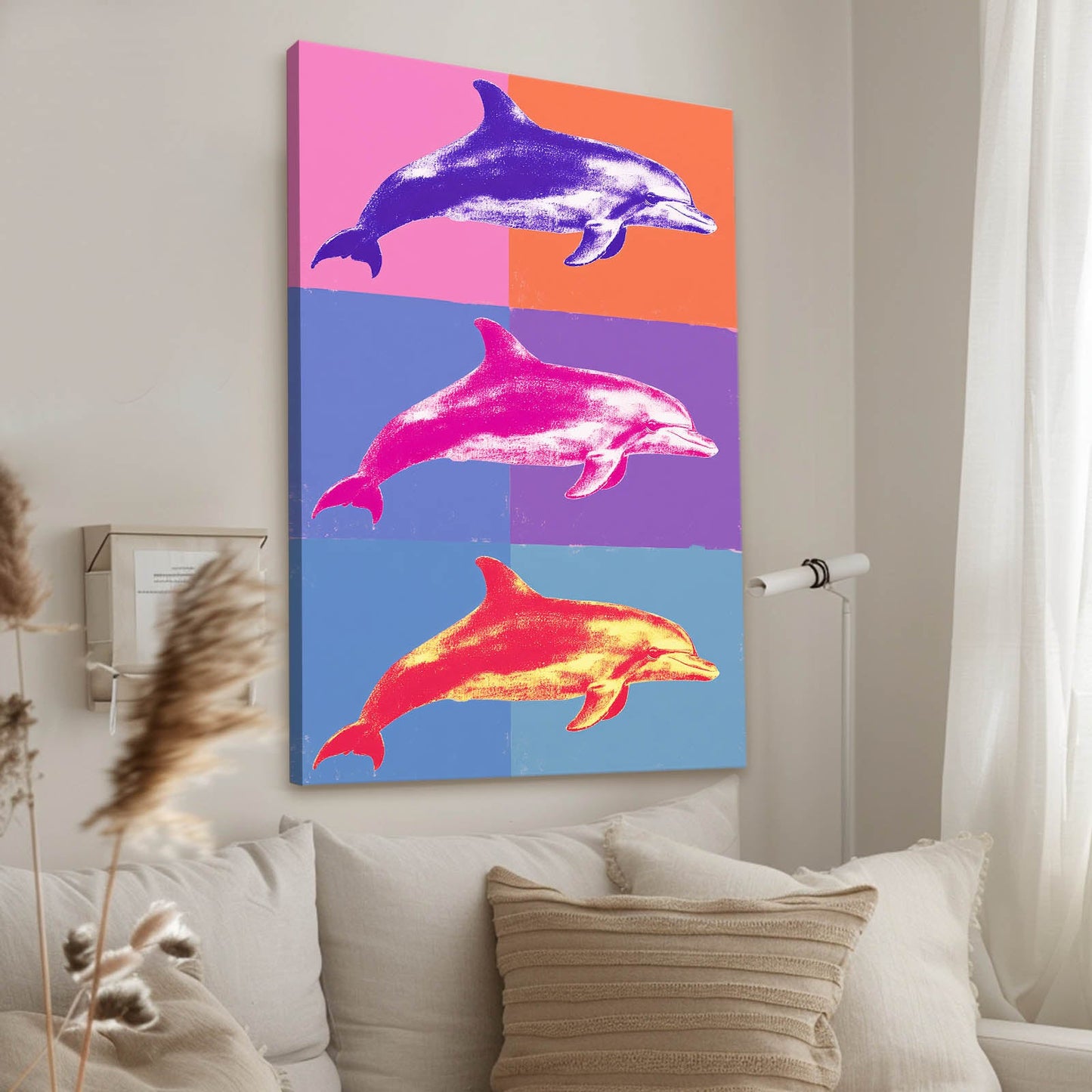 Triple Pop Dolphin Canvas – styled in a furnished interior