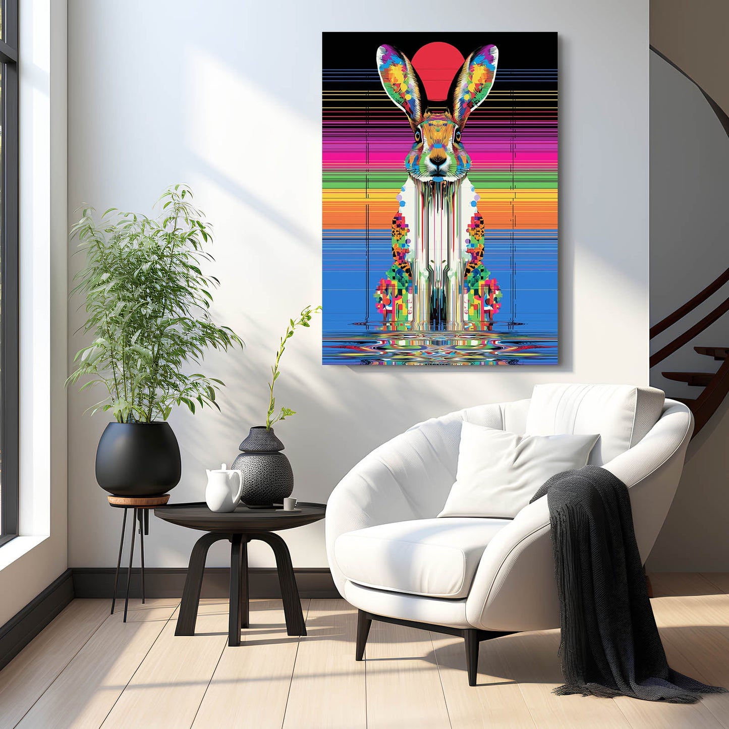 Trippy Bunny Canvas – angled canvas view on white background