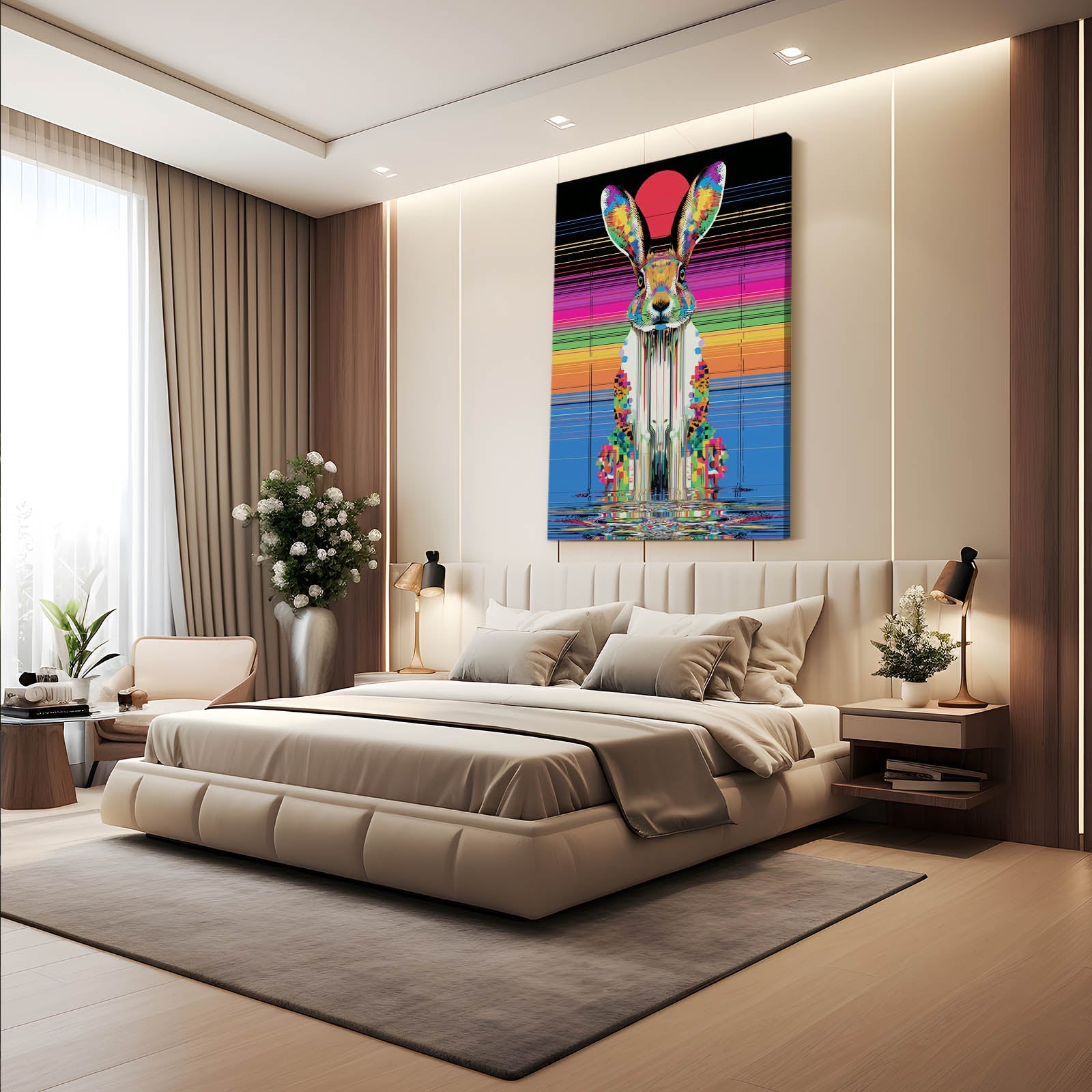 Trippy Bunny Canvas – angled canvas view on white background