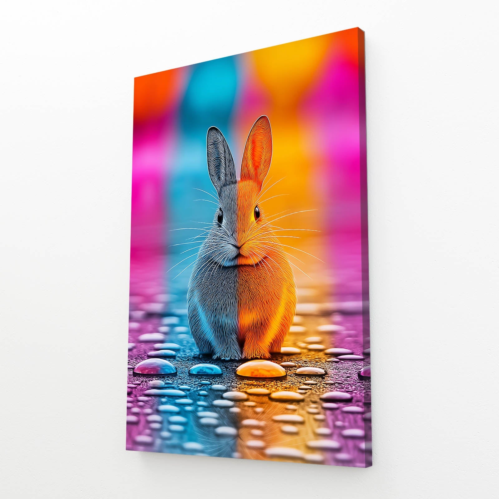 Trippy Bunny Prints – angled canvas view on white background