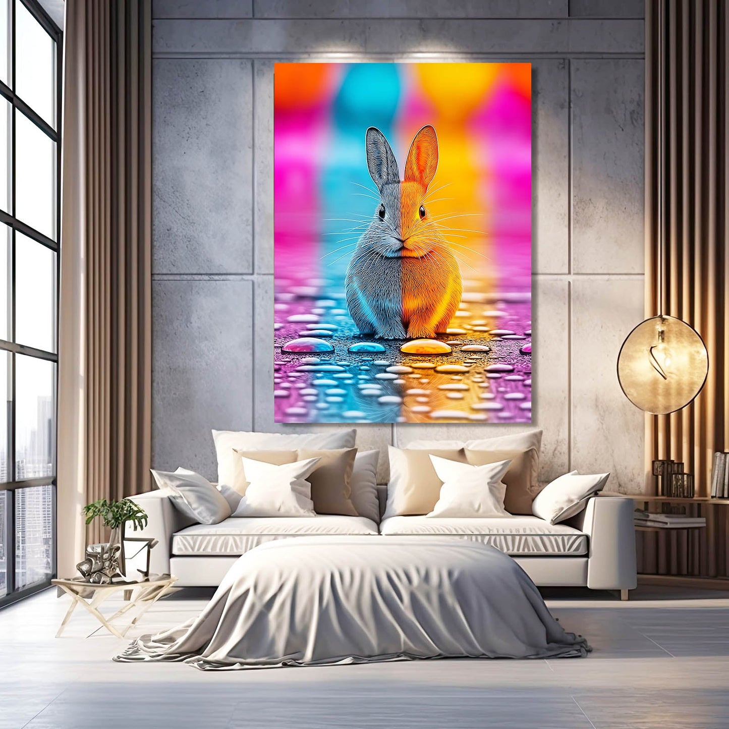 Trippy Bunny Prints – angled canvas view on white background