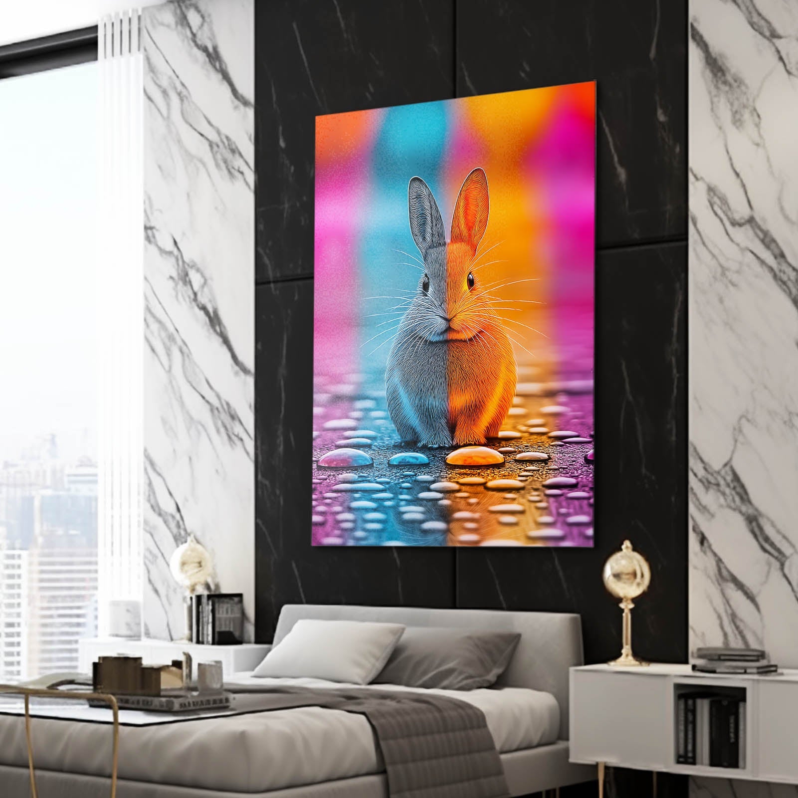 Trippy Bunny Prints – angled canvas view on white background