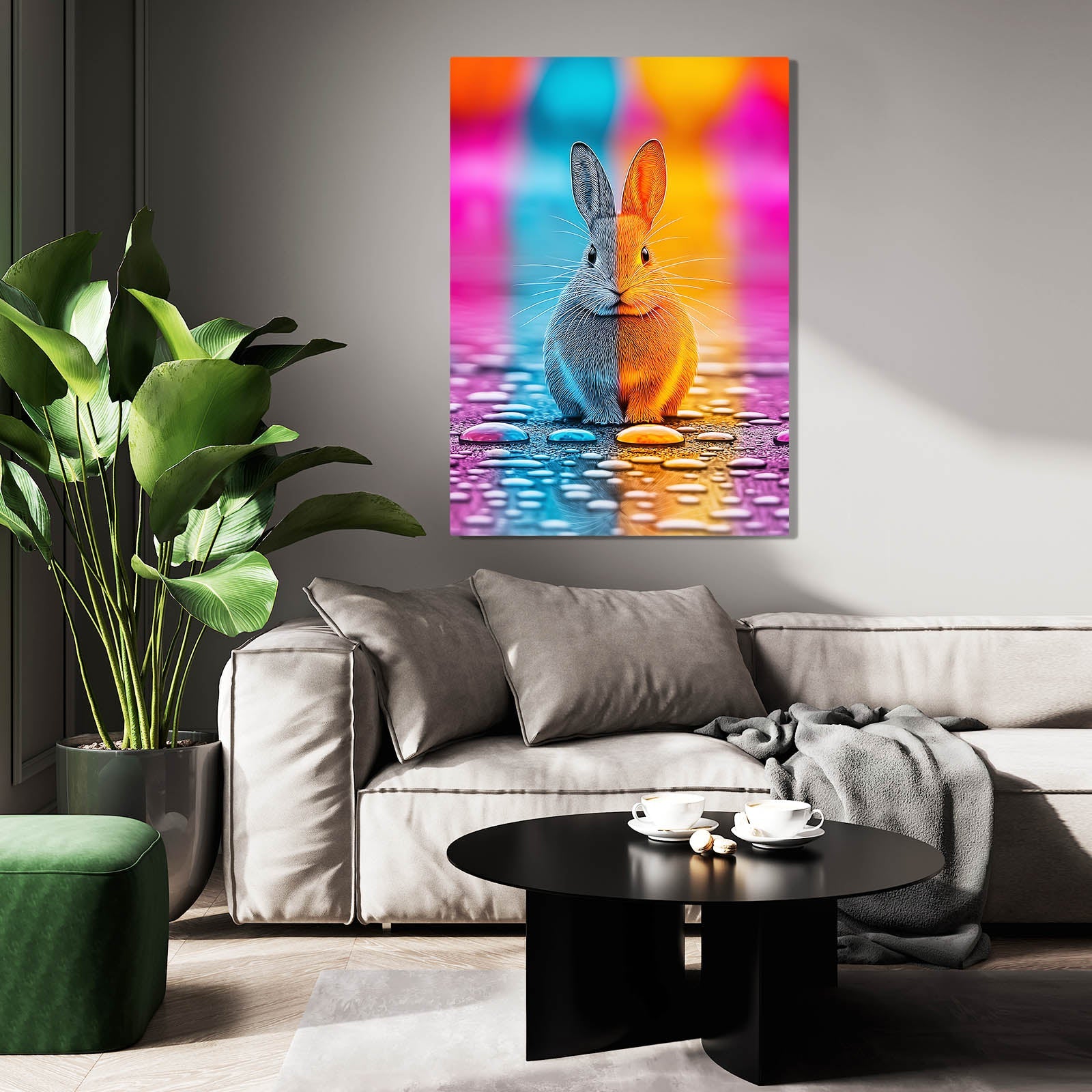 Trippy Bunny Prints – angled canvas view on white background