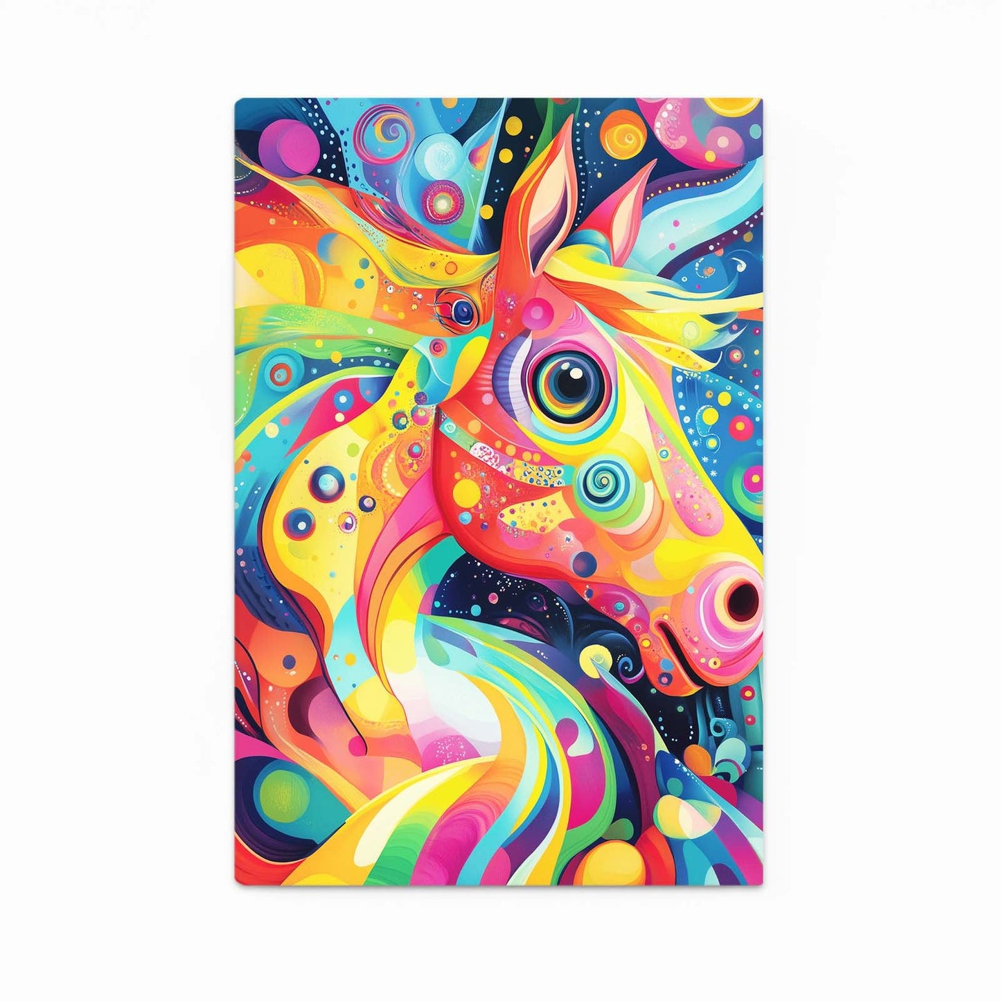 Trippy Horse Artwork – angled canvas view on white background