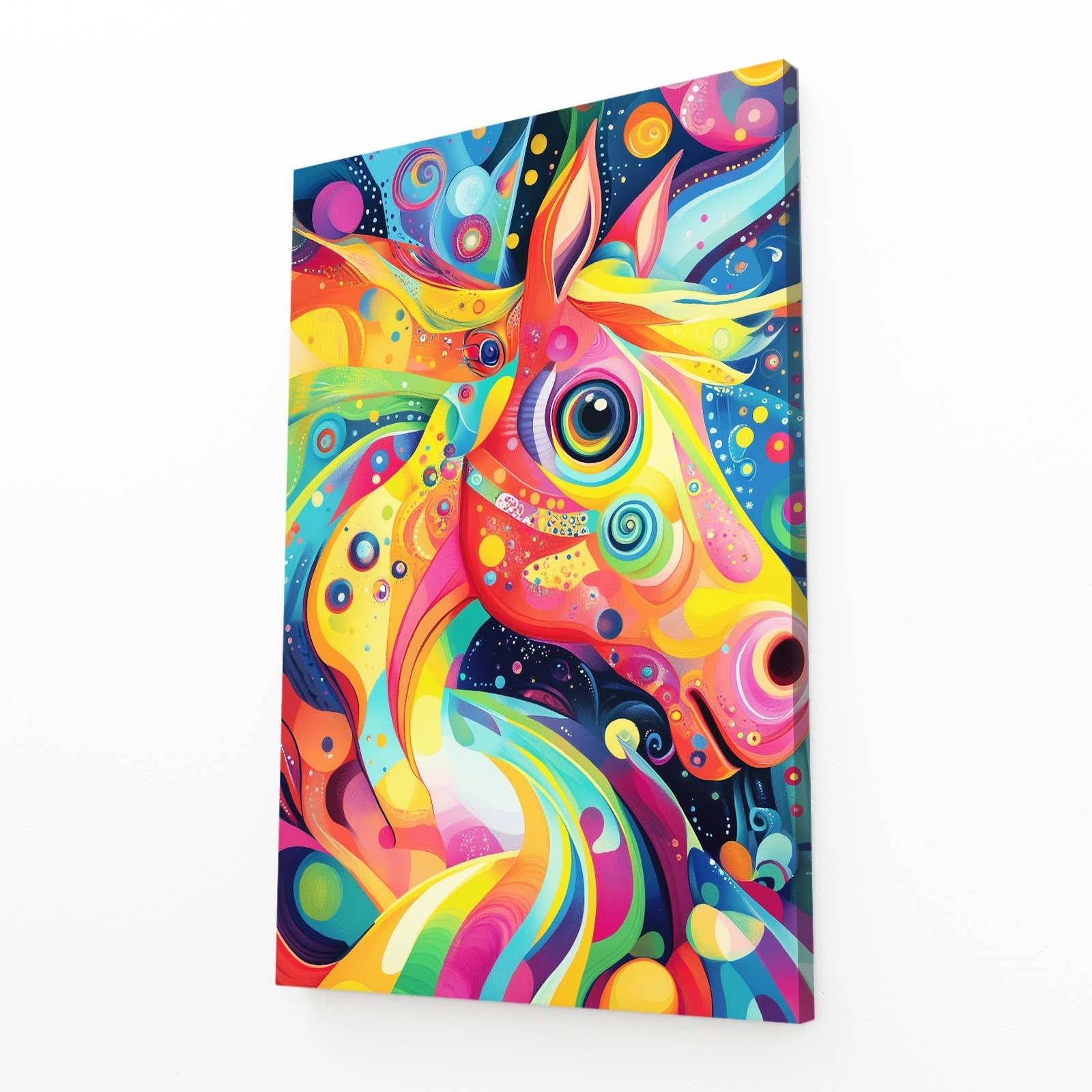 Trippy Horse Artwork – angled canvas view on white background