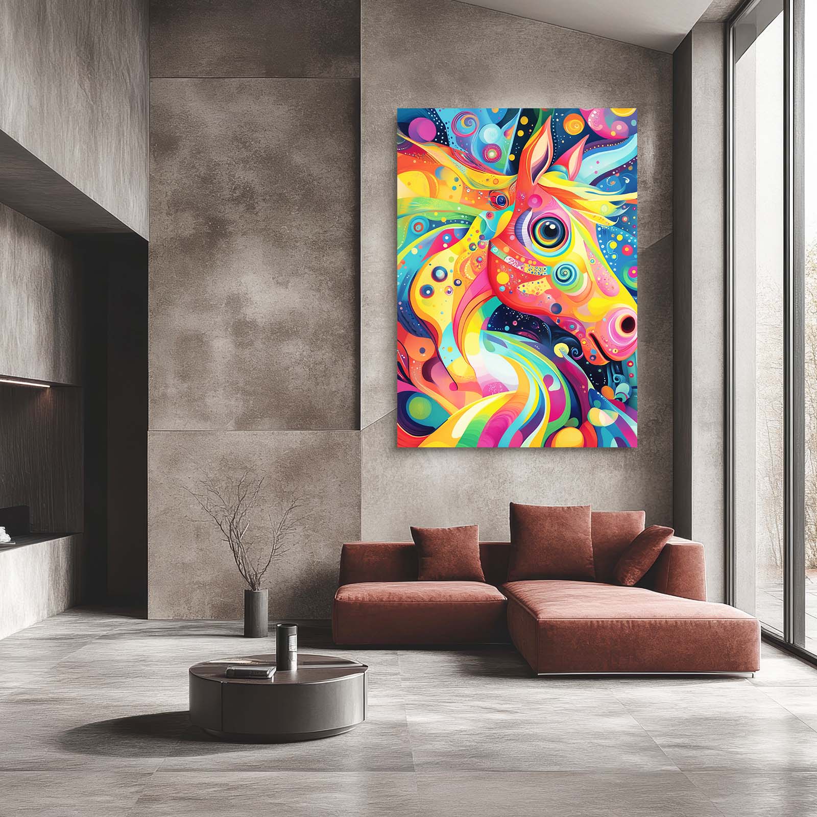 Trippy Horse Artwork – angled canvas view on white background