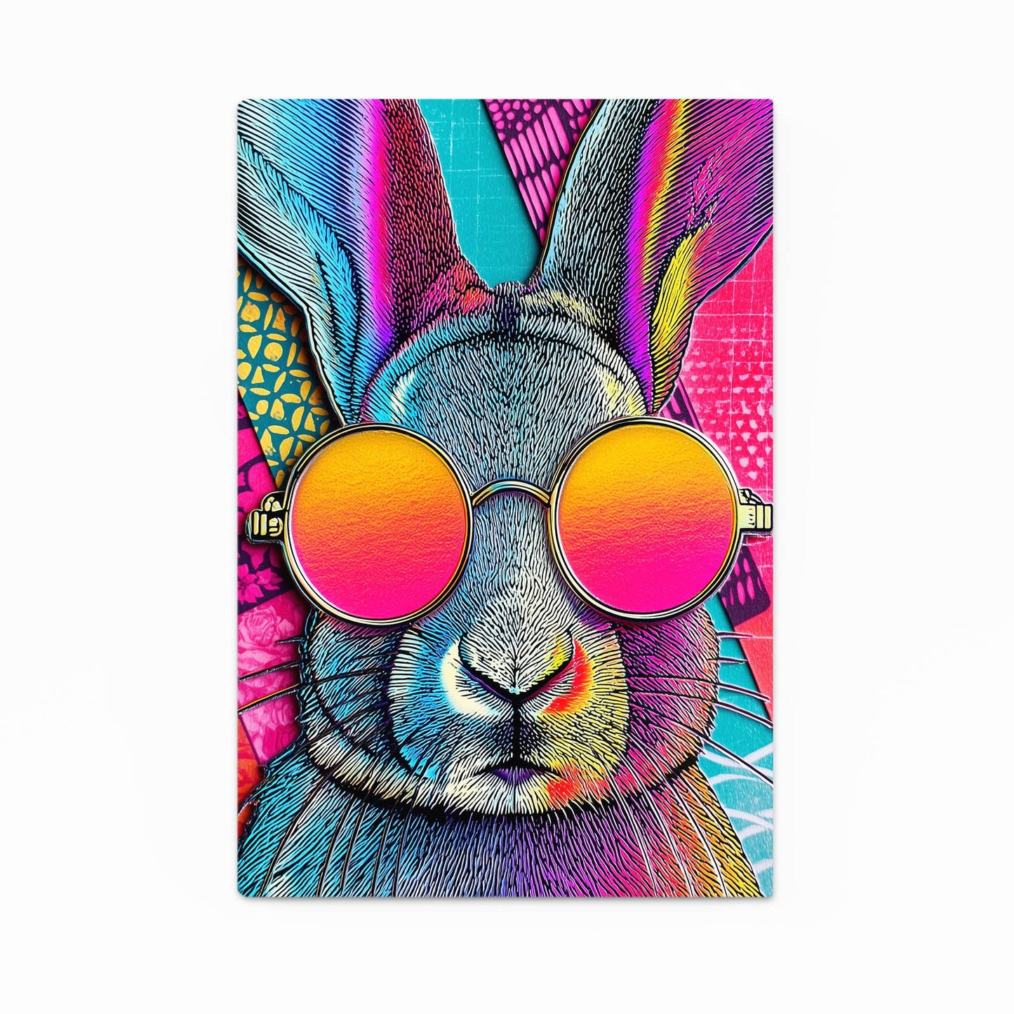 Trippy Rabbit Art – angled canvas view on white background