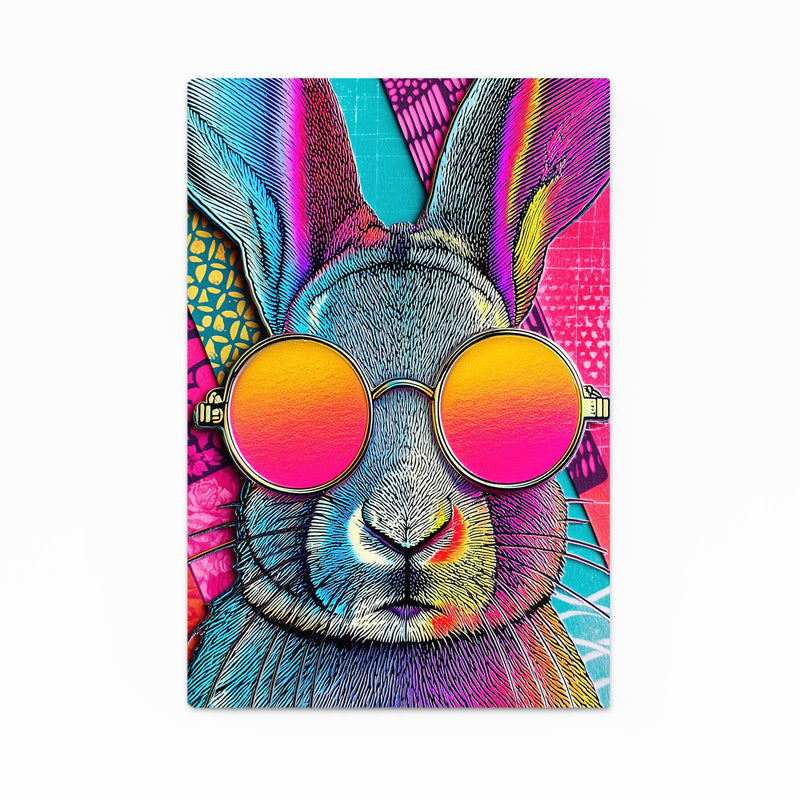 Trippy Rabbit Art – angled canvas view on white background