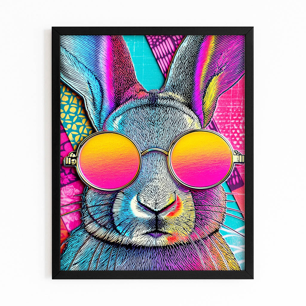 Trippy Rabbit Art – with Premium Black frame on white background