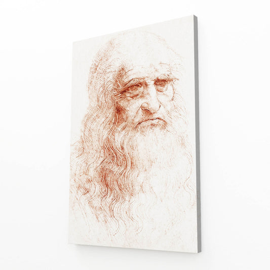 Turin Self Portrait Da Vinci Prints — realism canvas print, angled canvas view on white background