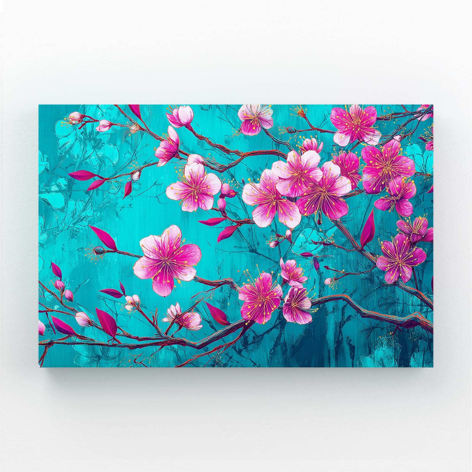 Turquoise Bloom Branch Cherry Blossom Wall Art – turquoise bloom branch cherry blossom canvas print