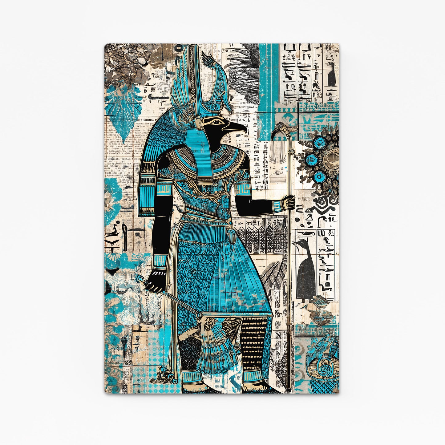 Turquoise Collage Figure Egyptian Wall Art – turquoise collage figure egyptian canvas print