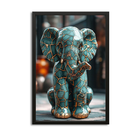 Turquoise Mosaic Elephant Wall Art – canvas print on white background