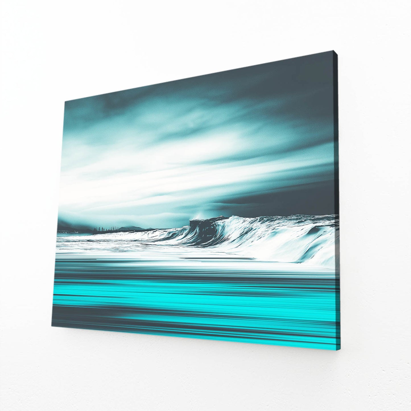 Turquoise Ocean Wave Photography Canvas Art – angled canvas view on white background