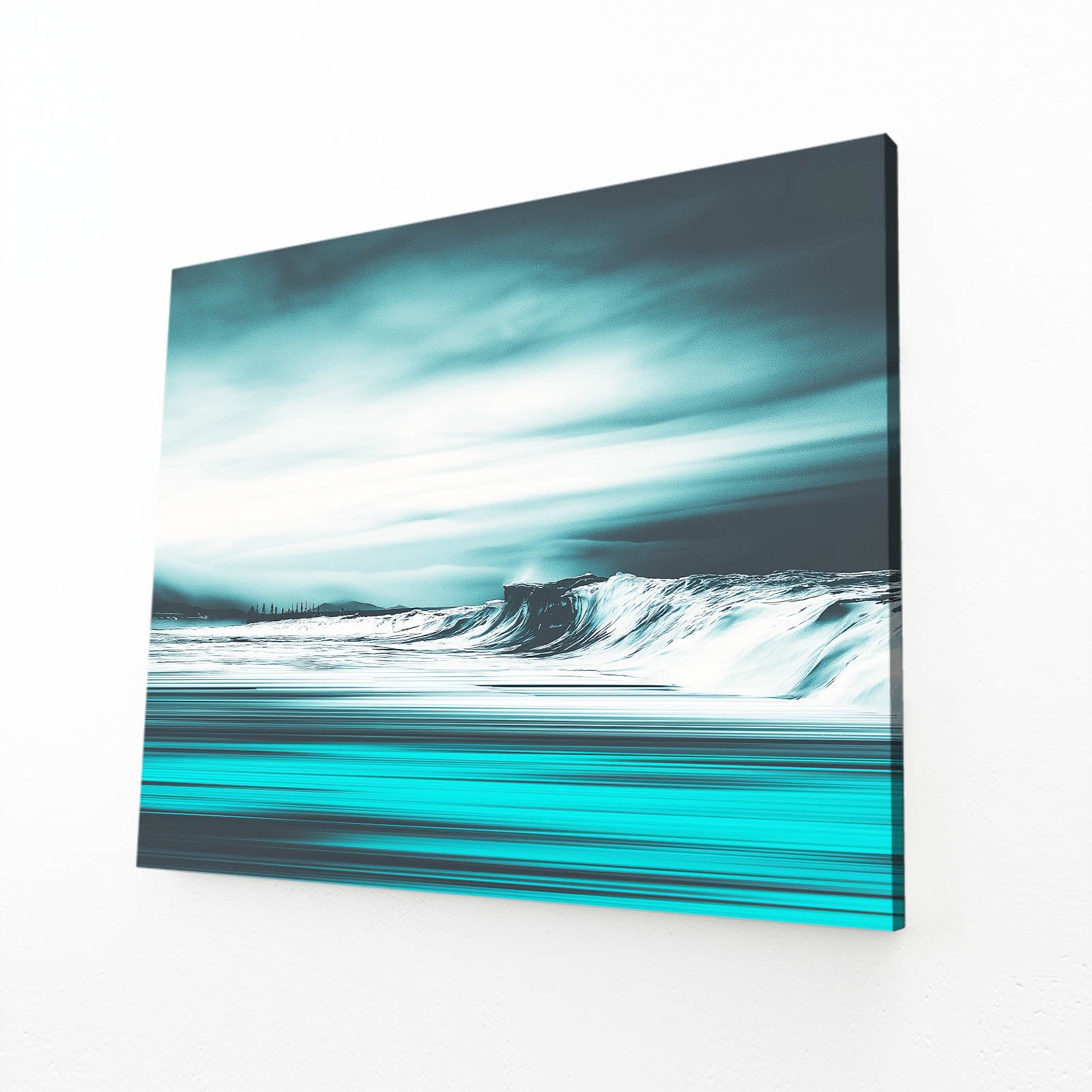Turquoise Ocean Wave Photography Canvas Art – angled canvas view on white background